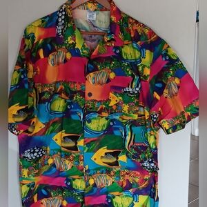 Vintage Y2k Tropocal Fish Print Hawaiian Shirt